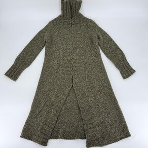 Vintage Express Green Knit Long Cardigan Duster Sweater Wool Blend S